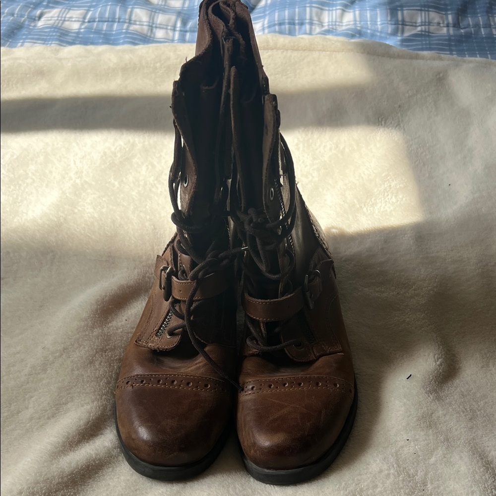 Women’s Aldo Dark Brown Lace-Up Leather Ankle Boots with Buckle